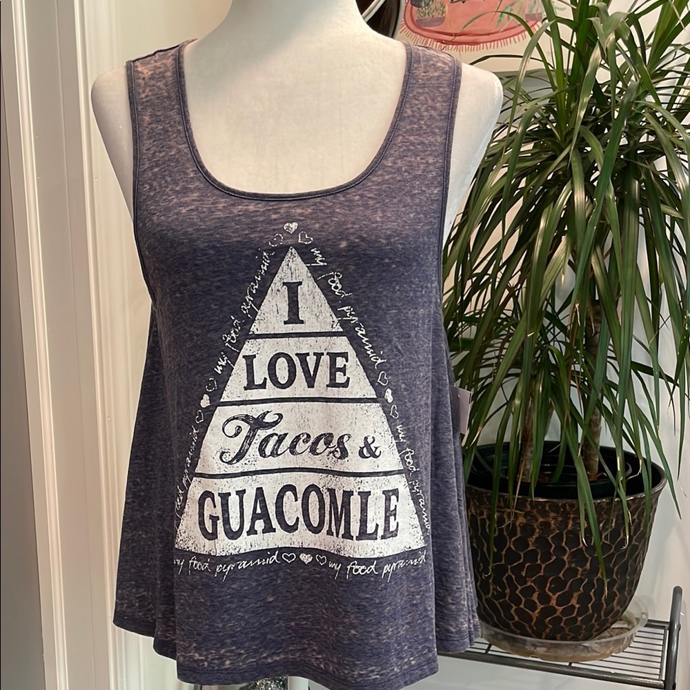 Unique Graphic Tee Tank Top Tacos and Guacomole Size Small Joke Misspelling